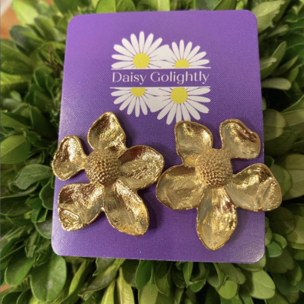 SHELBY Gold Statement Dogwood Floral Earrings NEW